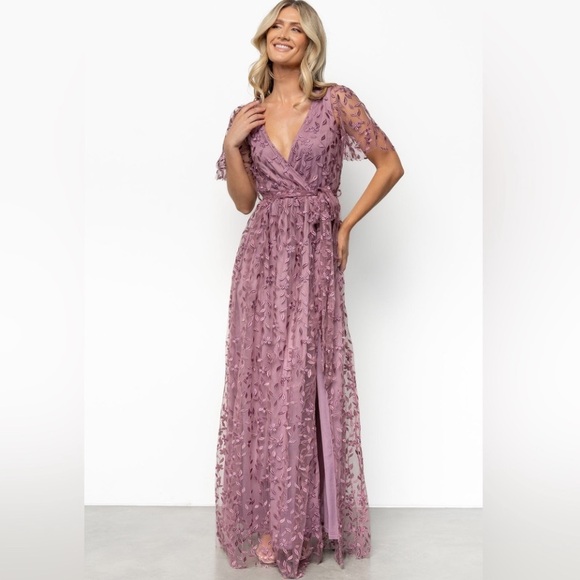 Baltic Born Marseille Embossed Maxi Dress Lavendar Floral Mesh Lace XL - Picture 1 of 13
